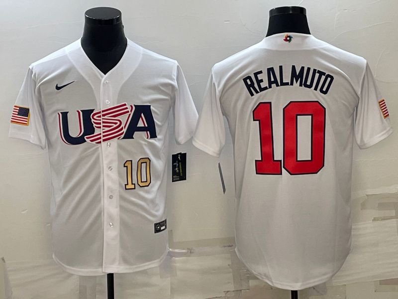 Men 2023 World Cub USA #10 Realmuto White Nike MLB Jersey4
